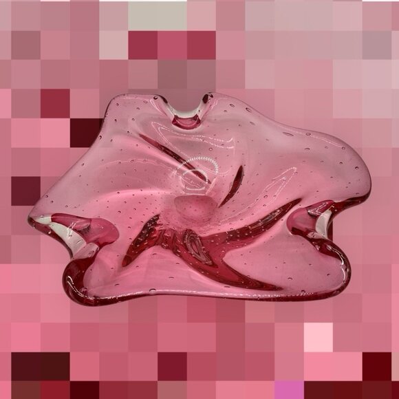 Czech Republic Vintage Art Glass Pink Bowl/Dish Hand Blown w/ Controlled Bubbles - Picture 4 of 16